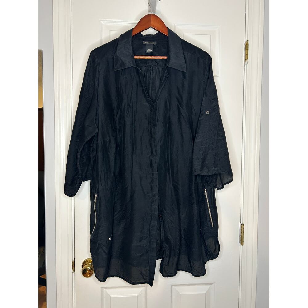 Lane Bryant 22/24 Black Silk Blend Tunic Blouse Zip Pocket Button Plus Size